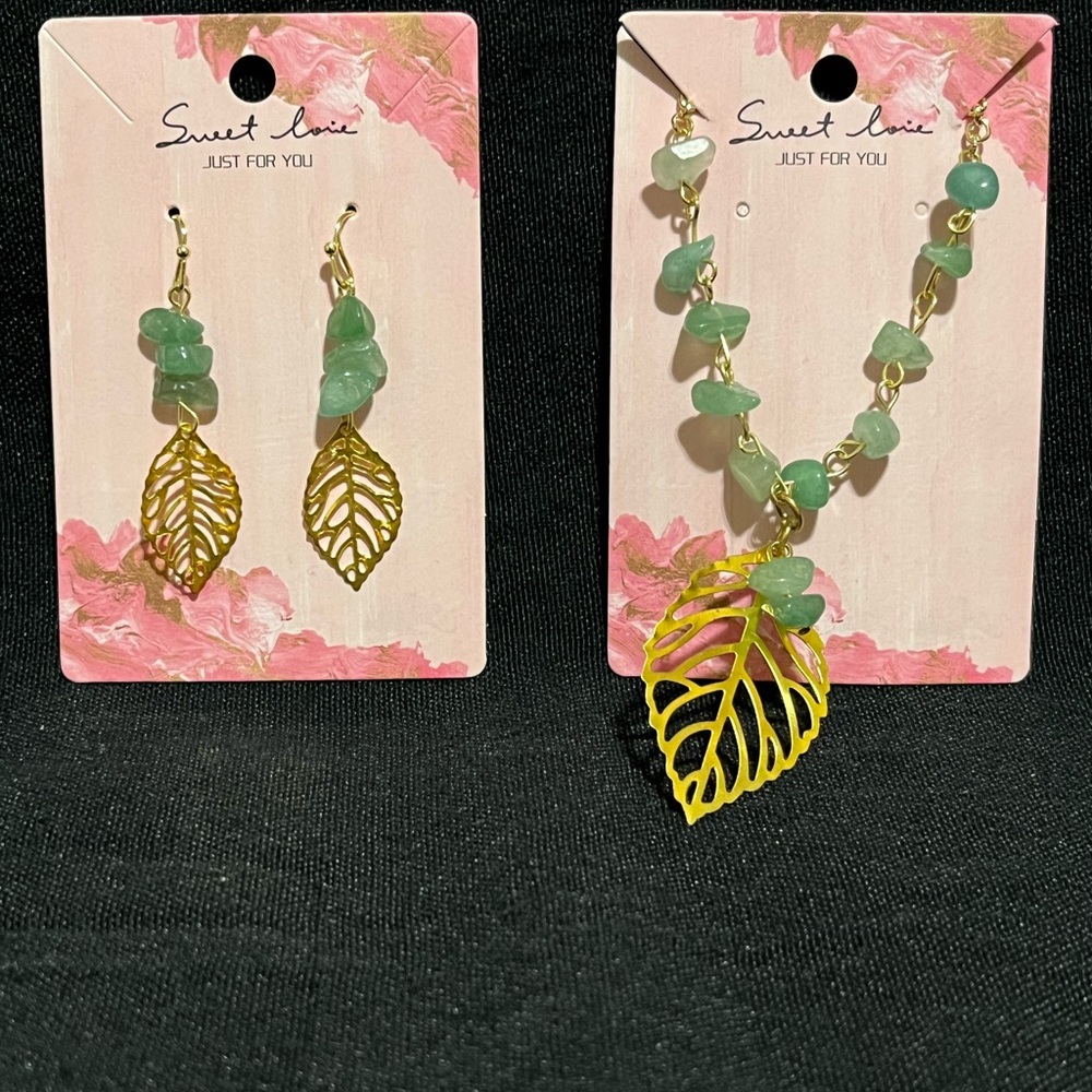 Gold and Green Leaf Jewelry Set